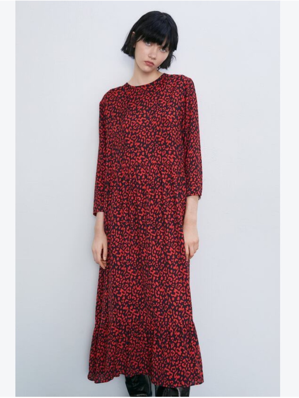 ZARA Red Black Leopard Print Midi Maxi Dress SZ SM